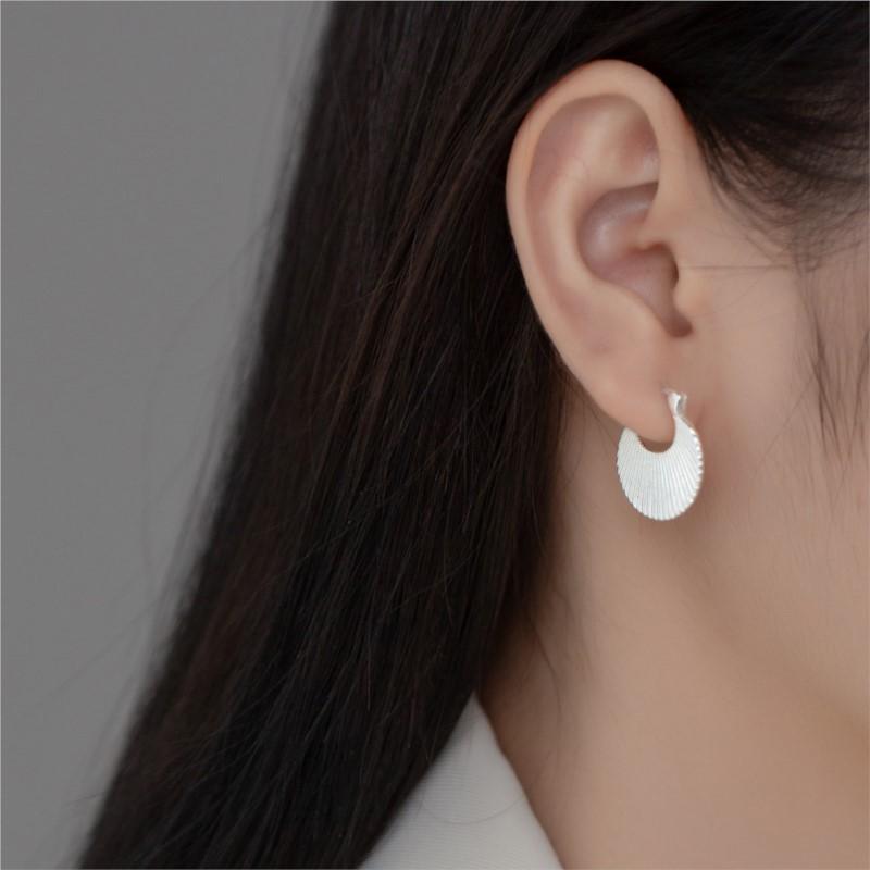 ANENJERY Silver Color Geometric Texture Stripe Hoop Earrings for Women Simple Niche Design Jewelry Accessories