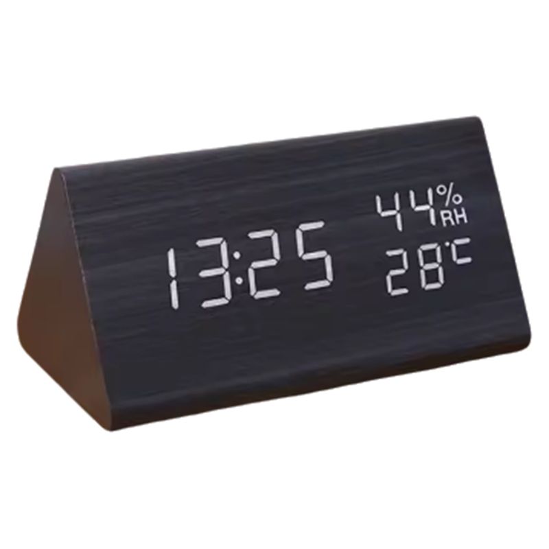 M-Modern-LED Student Clock Simple Wooden Clock Temperature Display Sound Control Clock Desktop Home Decorative Ornaments