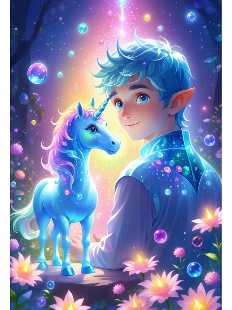Fantasy Fairy Tale Boy and Unicorn Angel Full Diamond Diy 5D Diamond Painting Embroidery Mosaic Embroidery Home Decoration