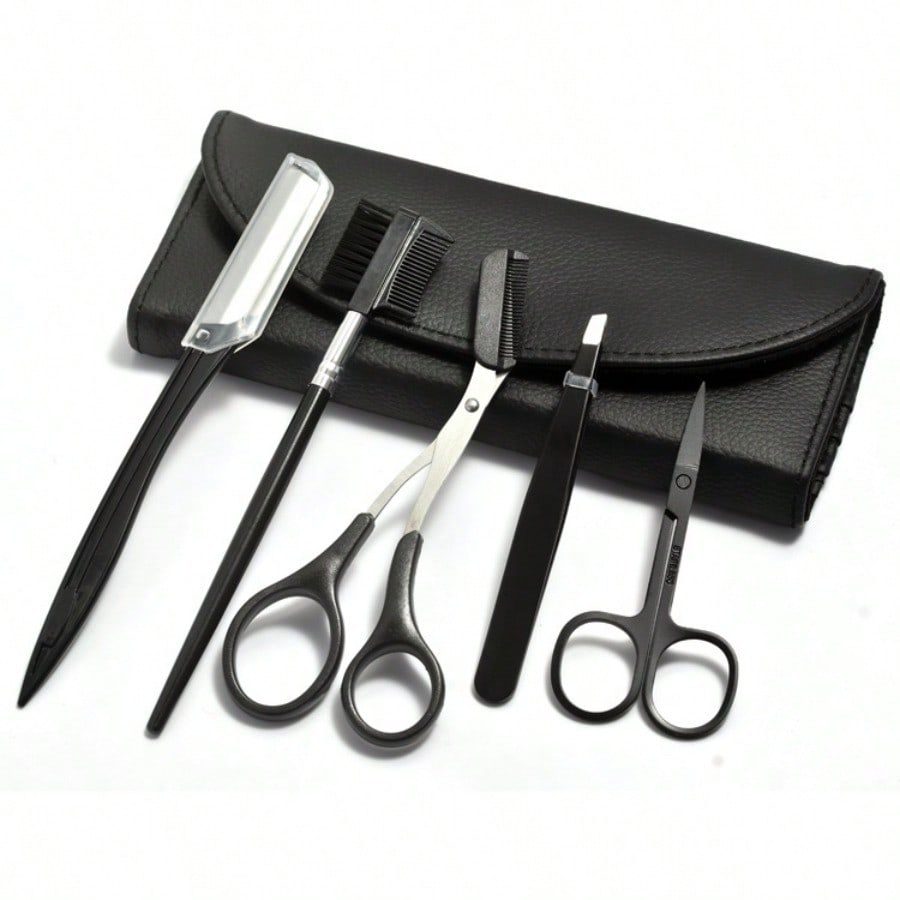 5Pcs Eyebrow Trimmer Set Stainless Steel Eyebrow Clip Double Head Eyebrow Comb with Scissors Eyebrow Trimmer Beauty Tools чёрный