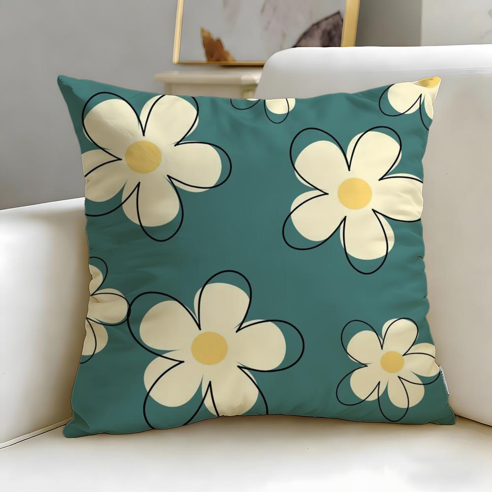 classic pattern Line Flowers Cushion Cover Soft  EasyWash Pillow Case  Versatile for Couch Bed Travel and Office