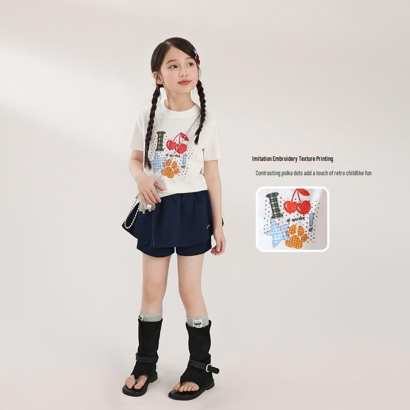 LUSON Girls' Xinjiang Cotton Short Sleeve T-Shirt