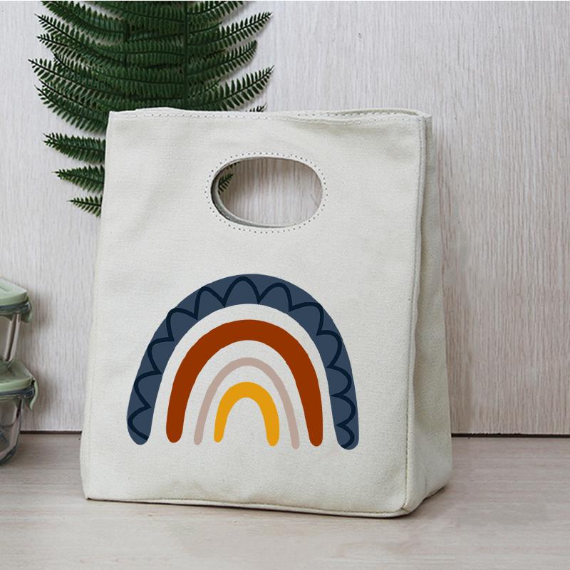 Rainbow Print Portable Lunch Bags Thermal Insulated Bento Box Tote Office Cooler School Picnic Food Storage Pouch for Women Kids