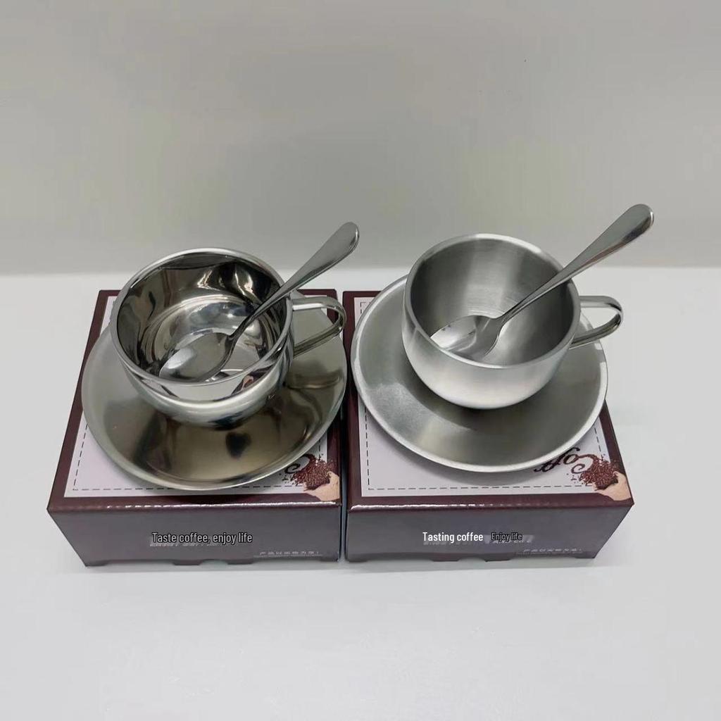 Stainless Steel Coffee & Tea Cup with Saucer and Spoon