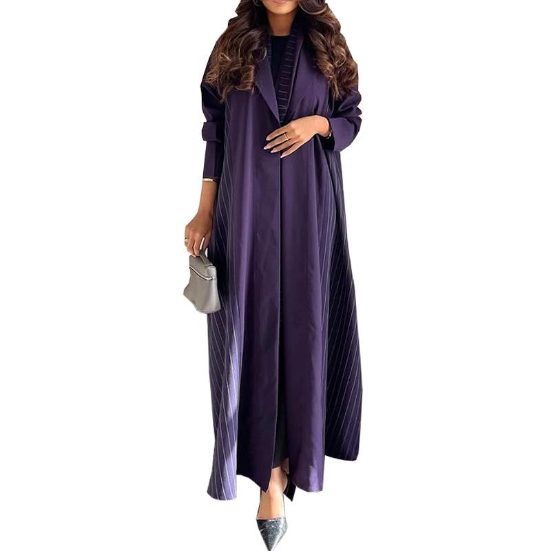 MQ178 Elegant Purple Modest Muslim Cardigan Abaya Long Sleeve Dress