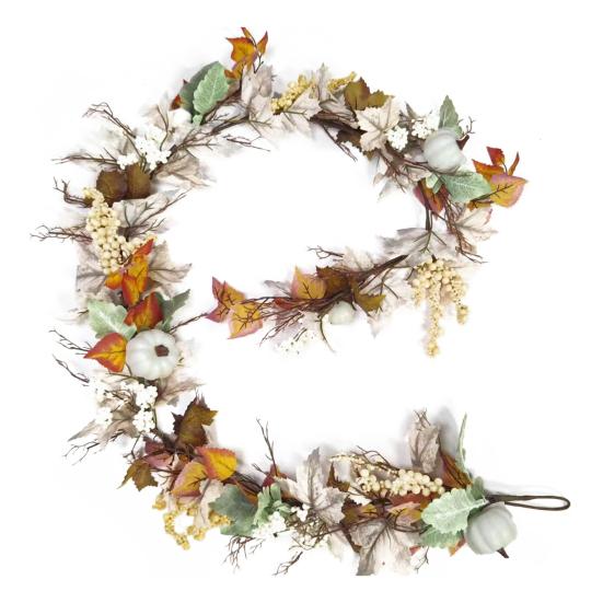 Artificial Maple Leaf Garland 6Ft Pumpkin Berries Garland Fall Decoration
