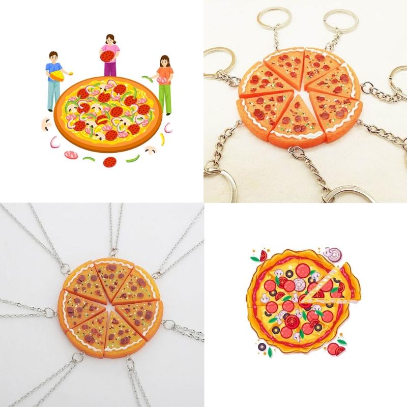 Set di 7 Collane/Portachiavi Bizzarri a Forma di Pizza per Coppie Amanti del Cibo Regali per Amici