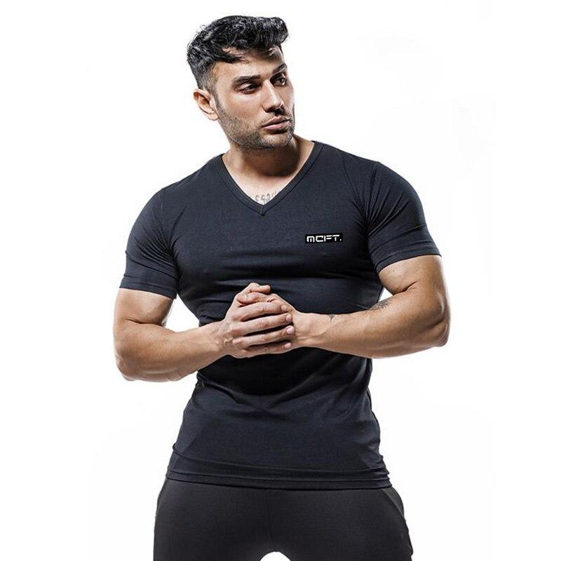 Muscleguys Men’s Soft and Comfortable Cotton Tee Summer Gym Clothes Short-sleeve Streetwear V-neck Bodybuilding Graphic T Shirts