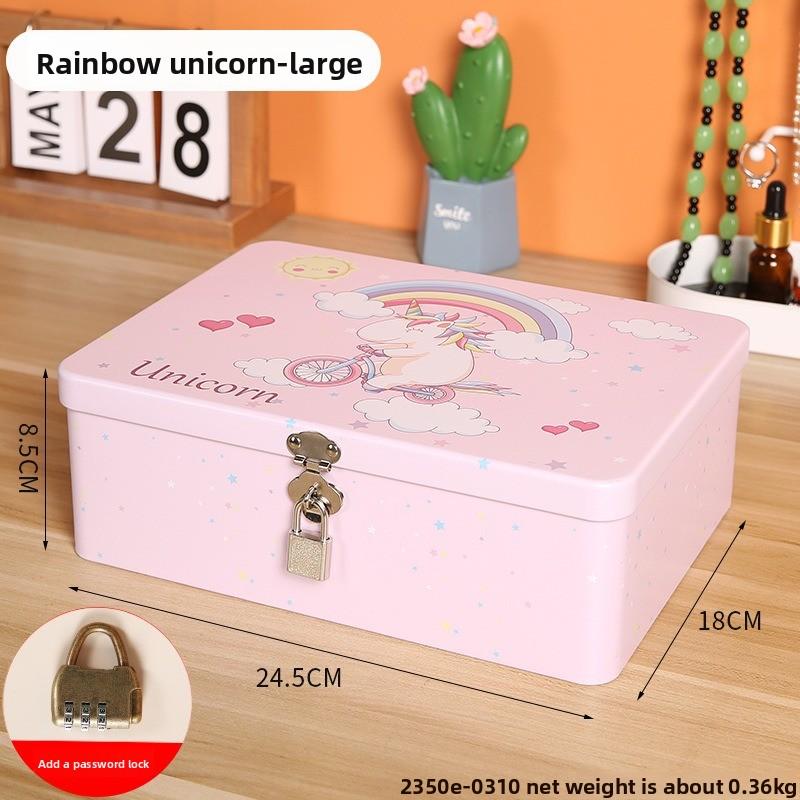 Retro Tinplate Box with Lock Key, Desktop Storage Box, Cosmetics, ID Storage, Household Jewelry Empty Box.