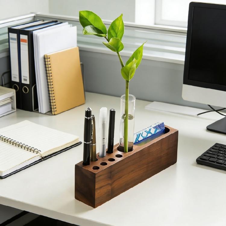 Wooden Desk Organiser Tray with Business Cards Stand and Multi Sots Pen Storage Container For Offices Desk Organization