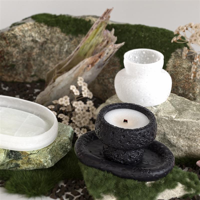 Stone Patterned Tray Candle Cup Mold Resin Casting Silicone Mold DIY Gypsum Cement Tray Silicone Resin Mold