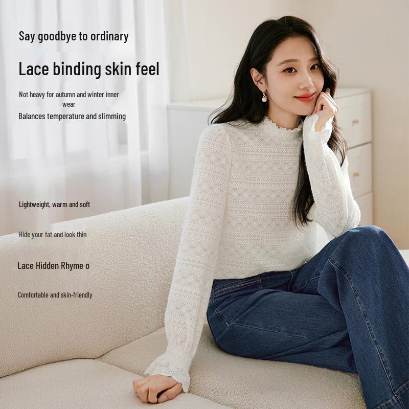 Women's Elegant Lace Mock Neck Long Sleeve Top
