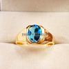 Anello da Uomo in Argento Sterling 925 Placcato Oro con Topazio Blu Londra Ovale #B231 JL375675983952