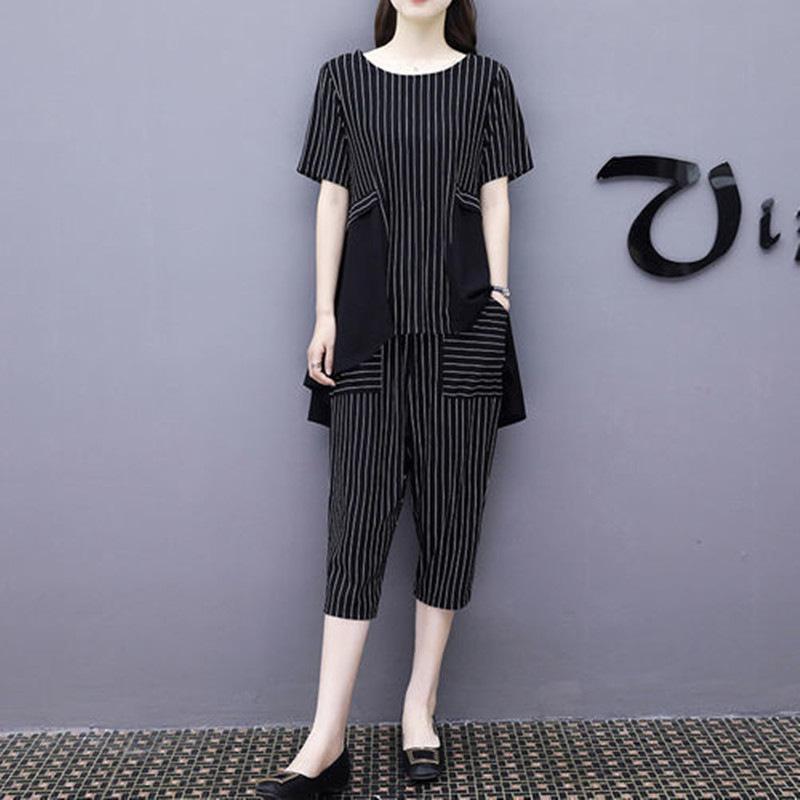 

Sports Suit Women s Summer Fashion Large Size Loose Short-sleeved Cropped Pants Casual Two-piece Set 5XL