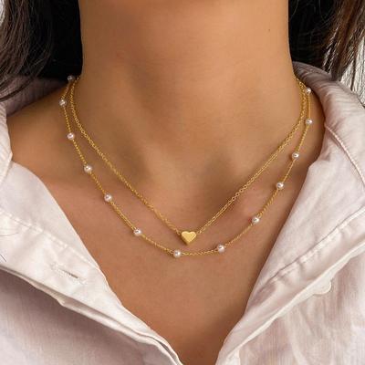 Versatile Vintage Pearl Heart Multi-layer Clavicle Necklace for Women