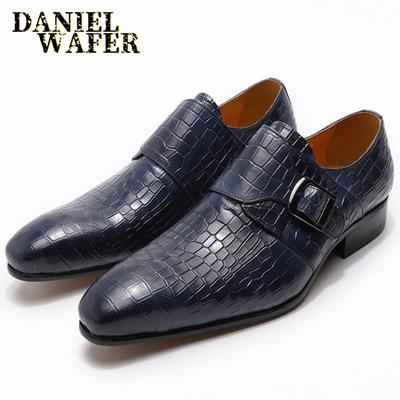 Mode Klassische Herren Anzugschuhe Echtes Leder Schnalle Monk Strap Spitzzehe Hochzeitsschuhe Krokodilmuster Business Formelle Schuhe Herren