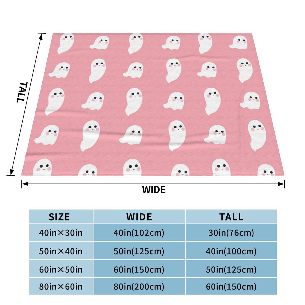 Pink Cute Ghosts Flannel Blankets Halloween Funny Throw Blankets for Home Hotel Sofa 150*125cm Rug Piece
