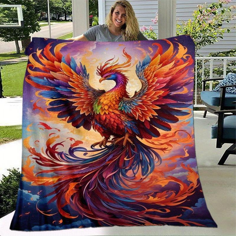 1pc Phoenix Printing Lightweight Flannel Blanket, Comfortable and Warm Blanket, for Camping Sofa Bed and Couch Office, Gift