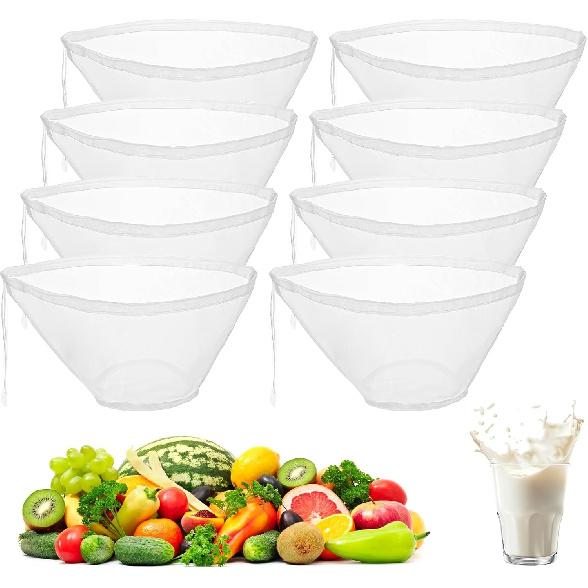 8 PCS Cheese Cloth Bag for Straining, Bowl-shaped Nylon Mesh Strainer Bag, Nut Milk Yogurt Strainer, Reble Fine Mesh Cheesecloth for Straining