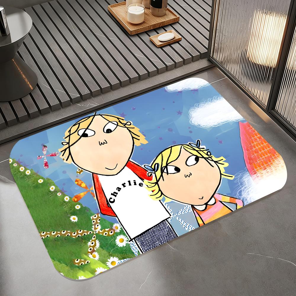 Anime C-Charlie and Lola Floor Mat Diatomite Bath Mat, Quick Dry Absorbent Non-Slip Door Mat