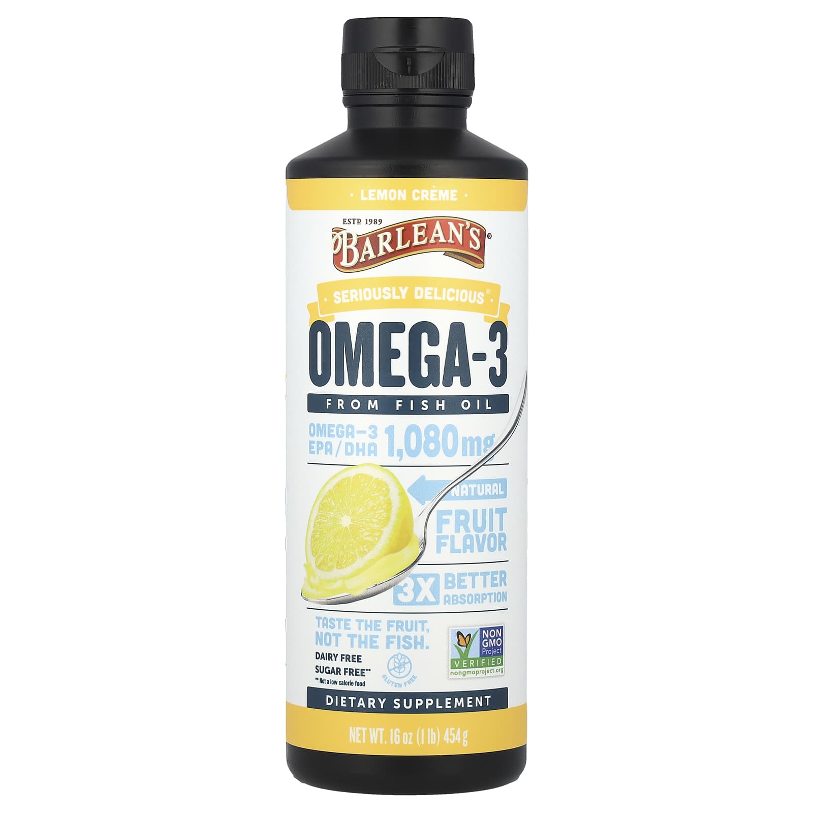 

Barlean S, Seriously Delicious, Omega-3 from Fish Oil, Lemon Cream, 454G(16Oz)
