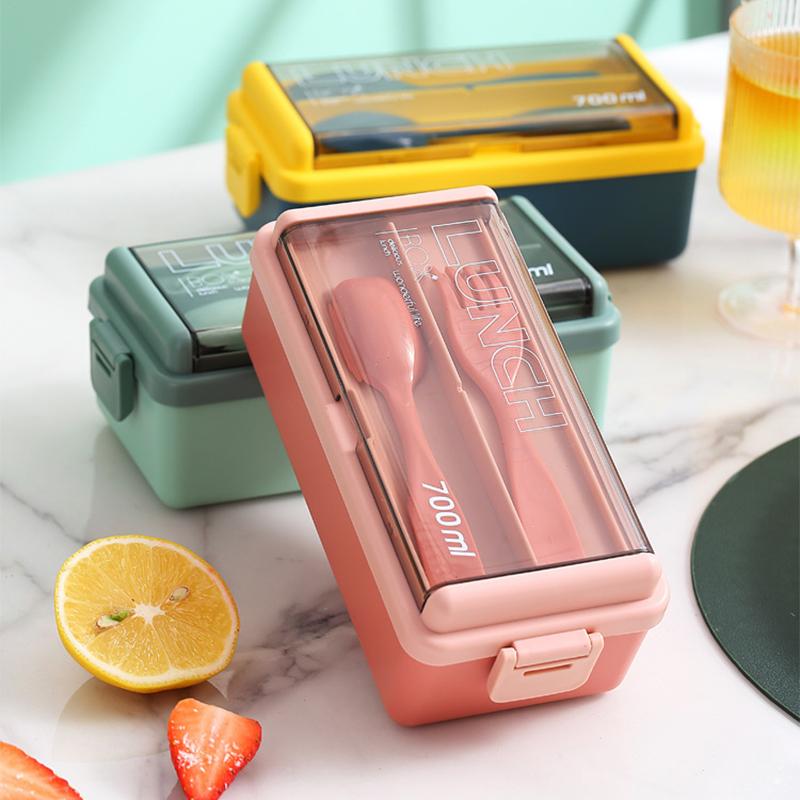 1pc-Lunch Box Thickened Plastic Divided Compartment Double Layer Meal Box Office Worker Bento Box Microwave Oven Available