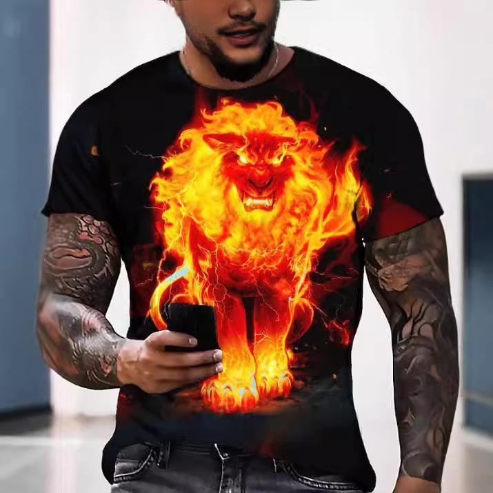 Men's T-shirt with 3D Printing for Summer, Fashionable and Casual Round Neck Short Sleeved T-shirt for Men