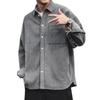 Men's Japanese Style Corduroy Long-Sleeve Shirt - Versatile Solid Color Casual Jacket