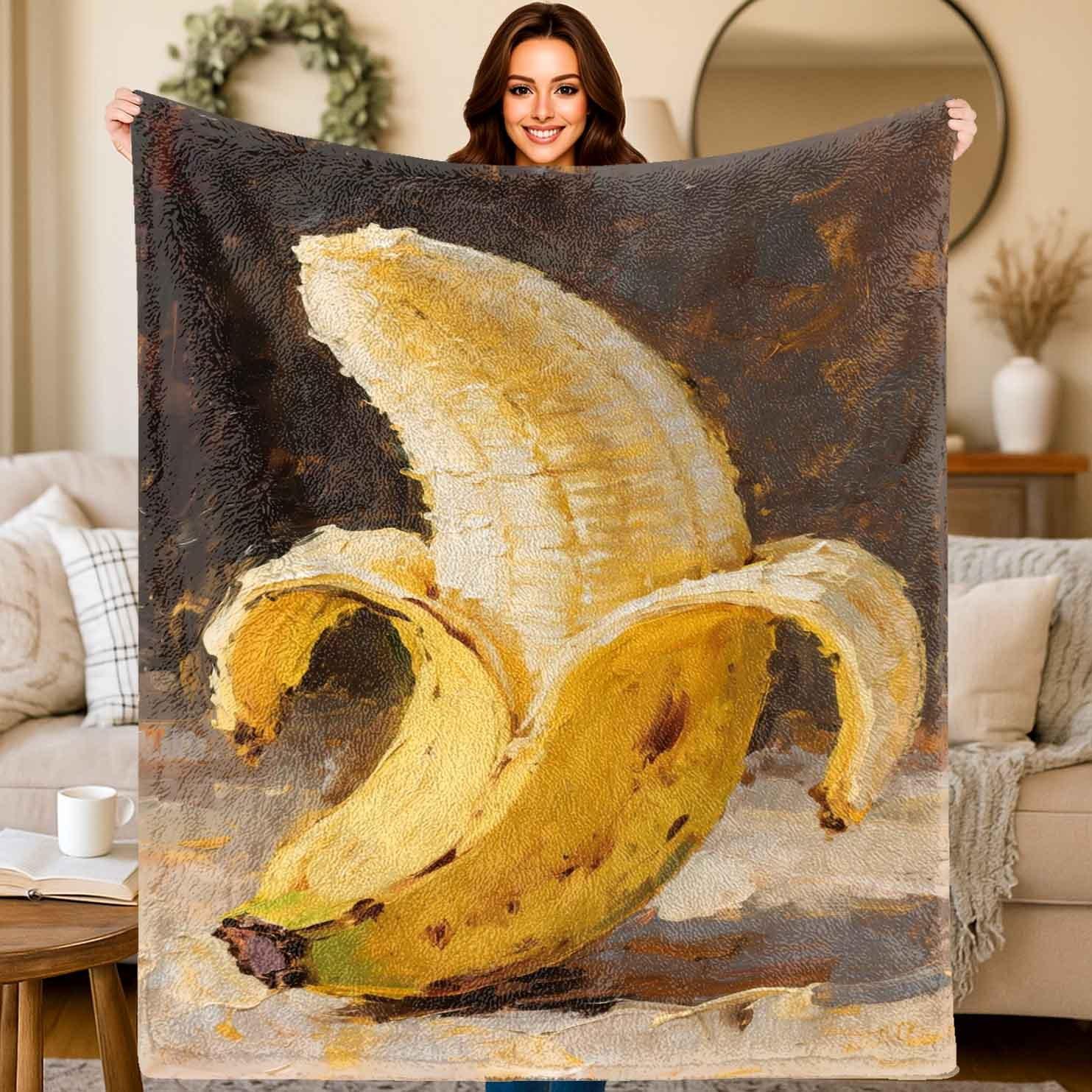 

Oil painting art Banana Flannel printed blanket suitable for all seasons suitable for living room office sofa and travel 75x100cm