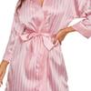 Women Satin Kimono Bathrobe Gown Summer V-Neck Nightgown Stripe Robe With Belt Bridal Wedding Sleepwear Loose Intimate Lingerie