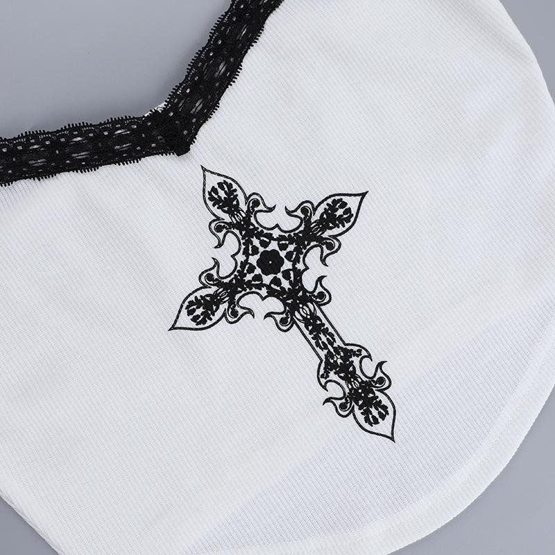 Europeisk og amerikansk sommer sexy gate stil trykt blonder V-hals camisole slim fit topp