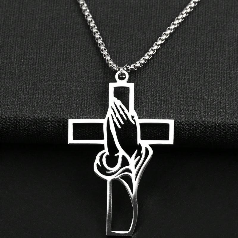 Collier Croix Biblique Chrétienne, Chaîne Pendentif Acier Inoxydable Pour Hommes, Bijou de Prière Jésus Cadeau, Corrente Men