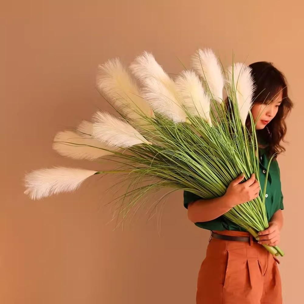 Neues DIY Künstliches Schilfgras Pflanzen Weiß Großer Bund Imitation Setaria 90cm Kunststoff Künstlicher Zwiebelgrasbüschel Garten