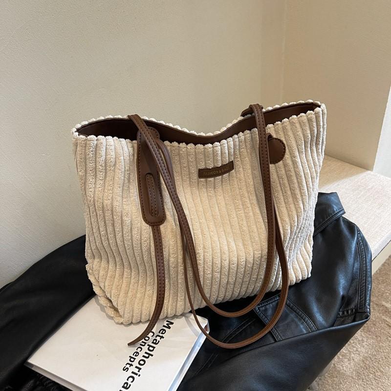 Corduroy Large-capacity Canvas Bag Winter New Niche Simple Work Commute Portable Shoulder Tote Bag