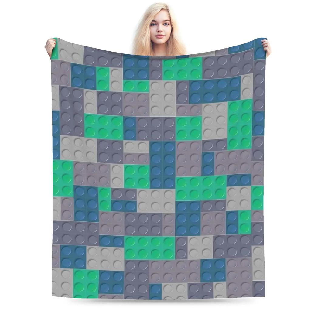 Warm Soft Flannel Blanket for Kids  Travel Throw for Bed Couch Sofa  Childrens Diagonal Design Blanket  Bricks Blocks Pattern Be