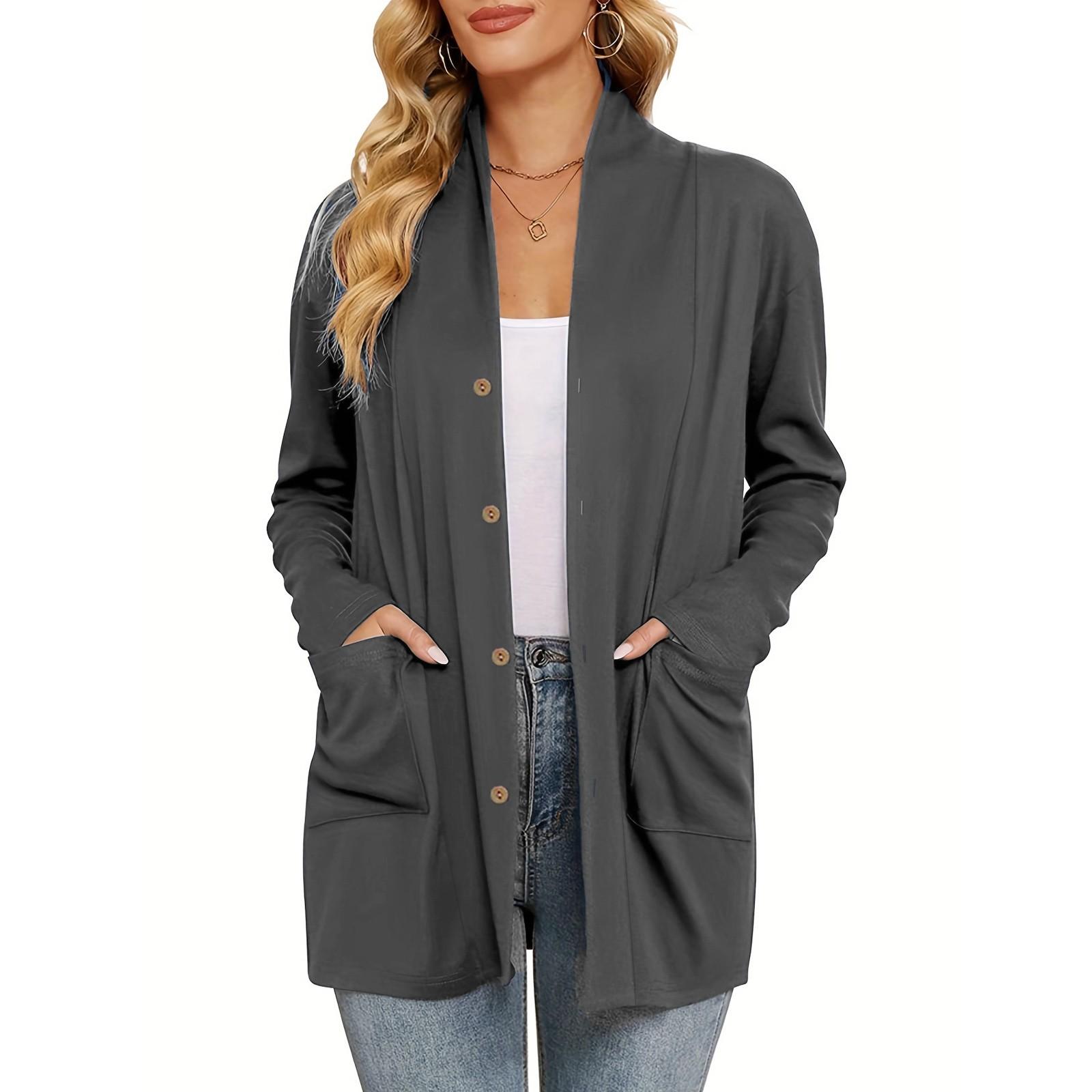 

Женские легкие кардиганы с открытой передней частью, с длинными рукавами, повседневные, свободные, тонкие кардиганы с карманами XL