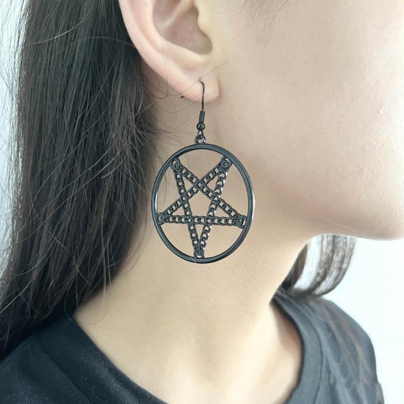Punk Pentagrams Pendant Earrings Edgy Gothic Jewelry for Halloween and Alternative Witchcraft Amulet Pendant Earrings
