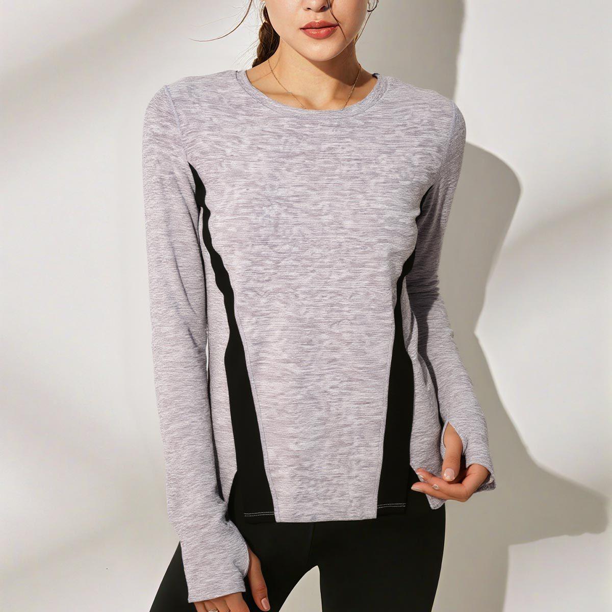 High Elastic Long Sleeve Bodycon Yoga Top - Quick Dry, Breathable Fitness T-Shirt for Running and Training. Medium серый