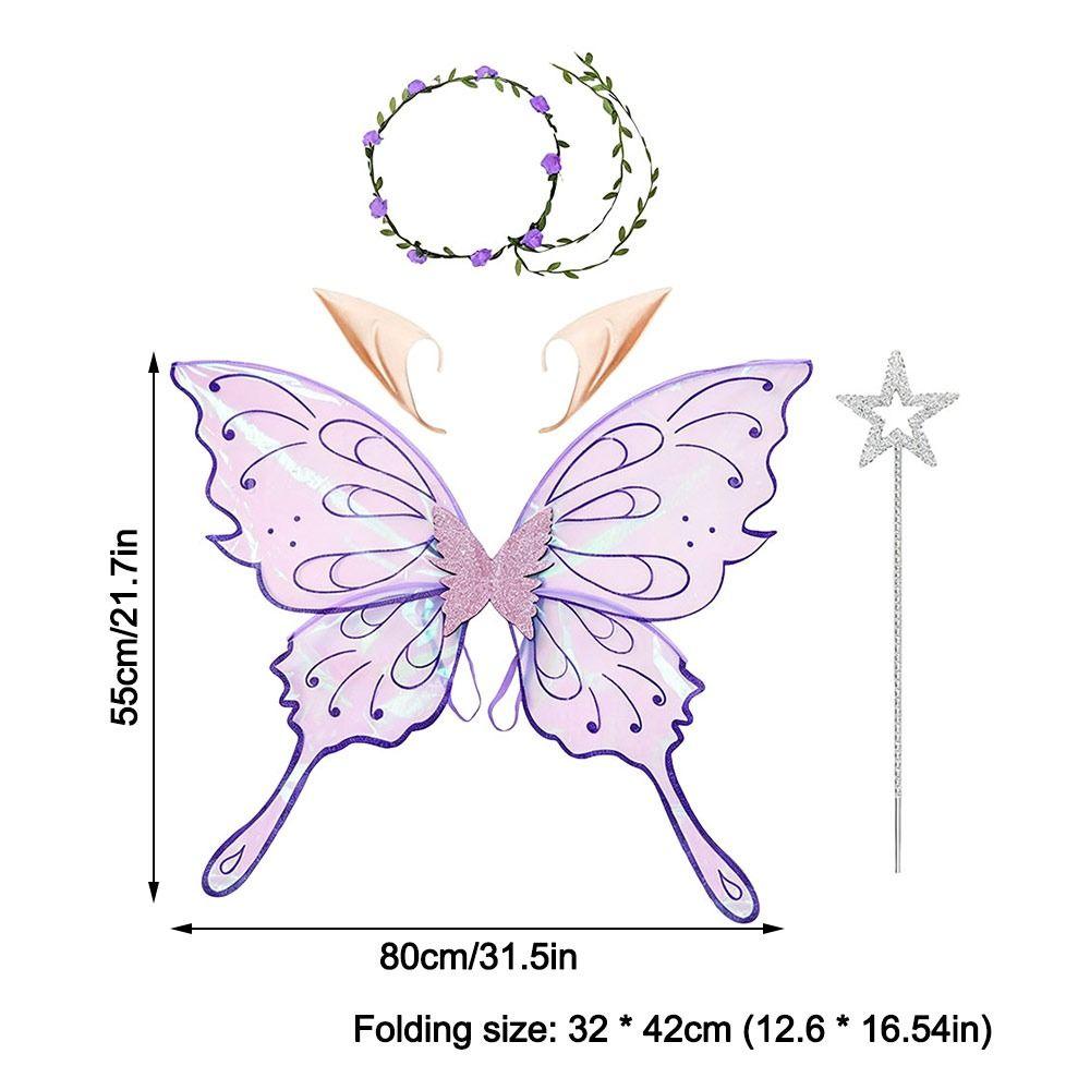 4Pcs Floral Garland Headband Butterfly Wings Set Hollow Mesh Sparkling Angel Wings  Women Girls