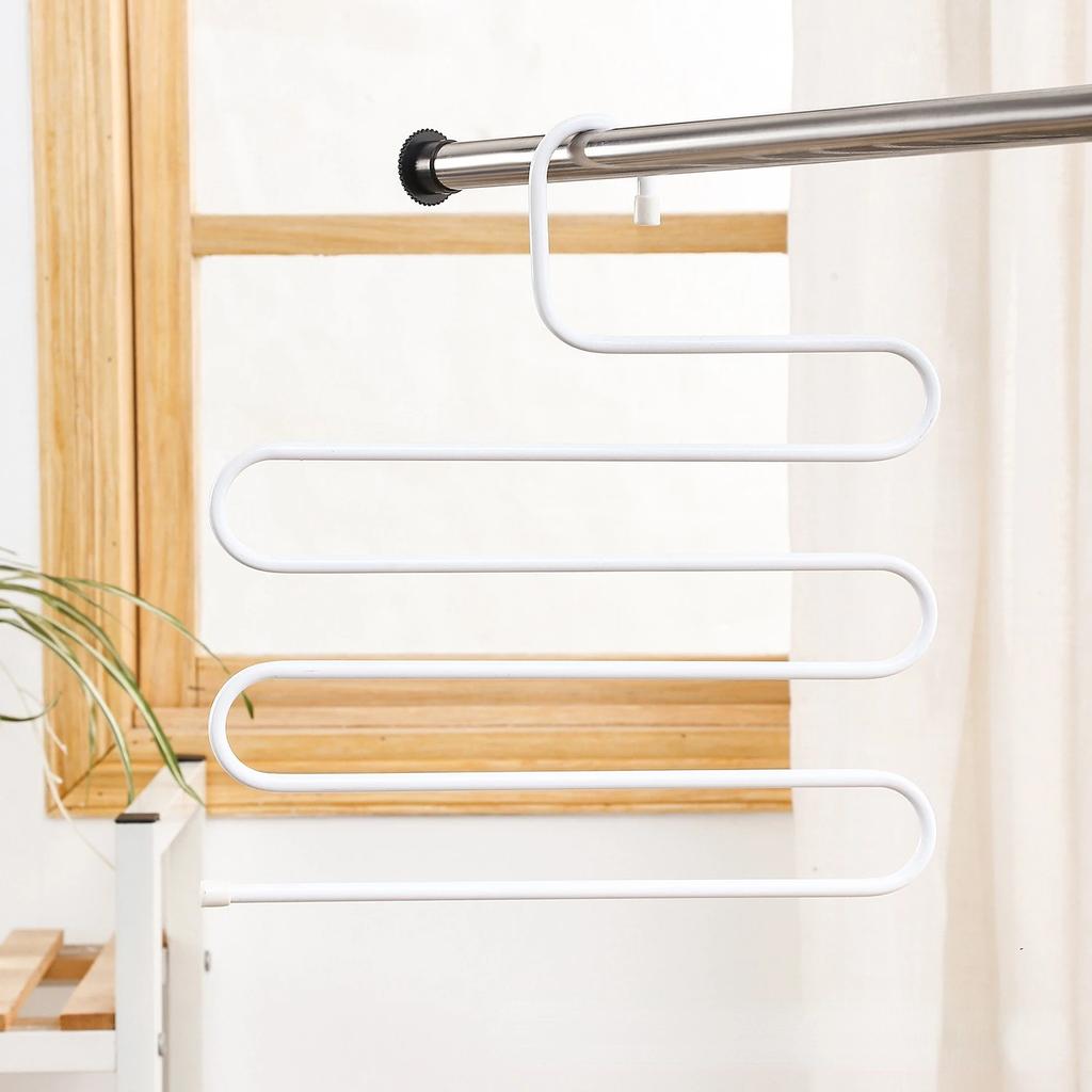 5 Layers S-shaped Pants Hanger Multifunctional Anti-skid Stainless Steel Pants RackWardrobe Storage Scarf Rack lron Pants Rack