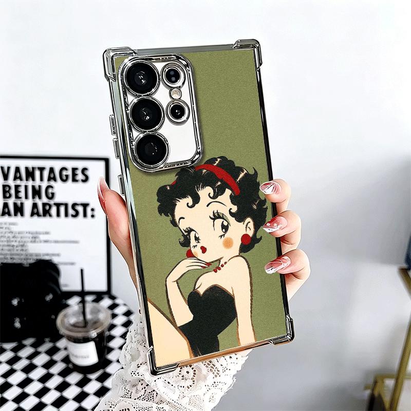 B-Bettys B-Boops Girl Plating Phone Case For Samsung Galaxy S24 S25 FE S26 Edge S23 Ultra S22 S21 Plus S20 Anti-Fall Airabag Cov