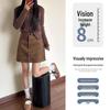 Women's Plus Size Brown Suede Hip-Hugging Short Skirt - Retro Designer Style for Spring and Autumn
