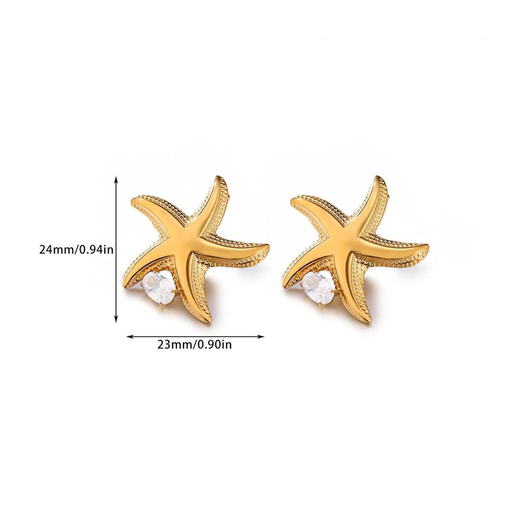 Unique Starfish Sun Stud Earrings: Trendy European-American Design for Daily Commute