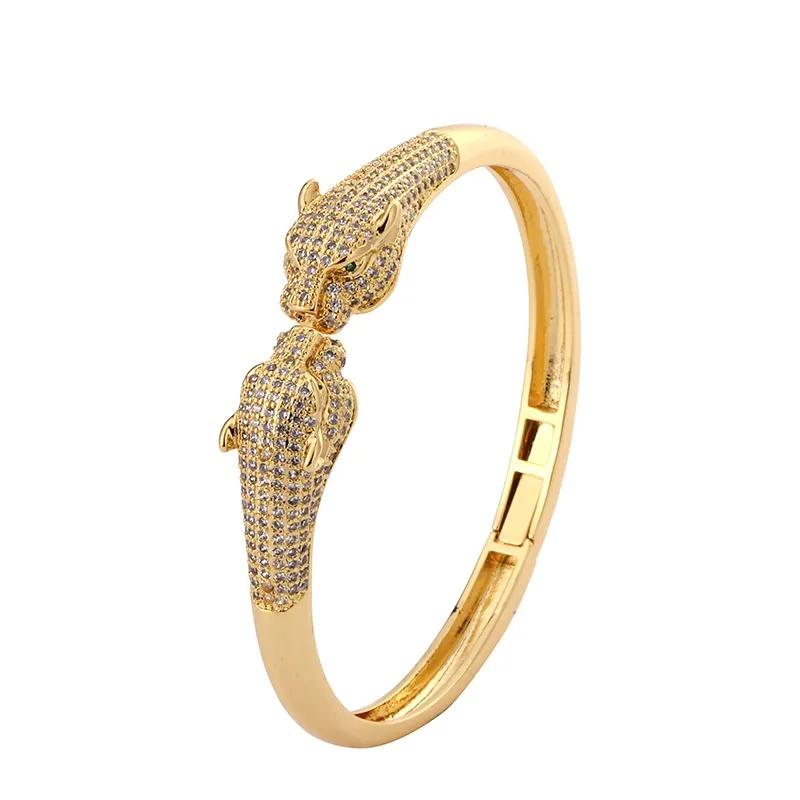 Schmuck Tier Leopard Armband Hip Hop Mikro-gepflasterter Zirkon Offenes Armband