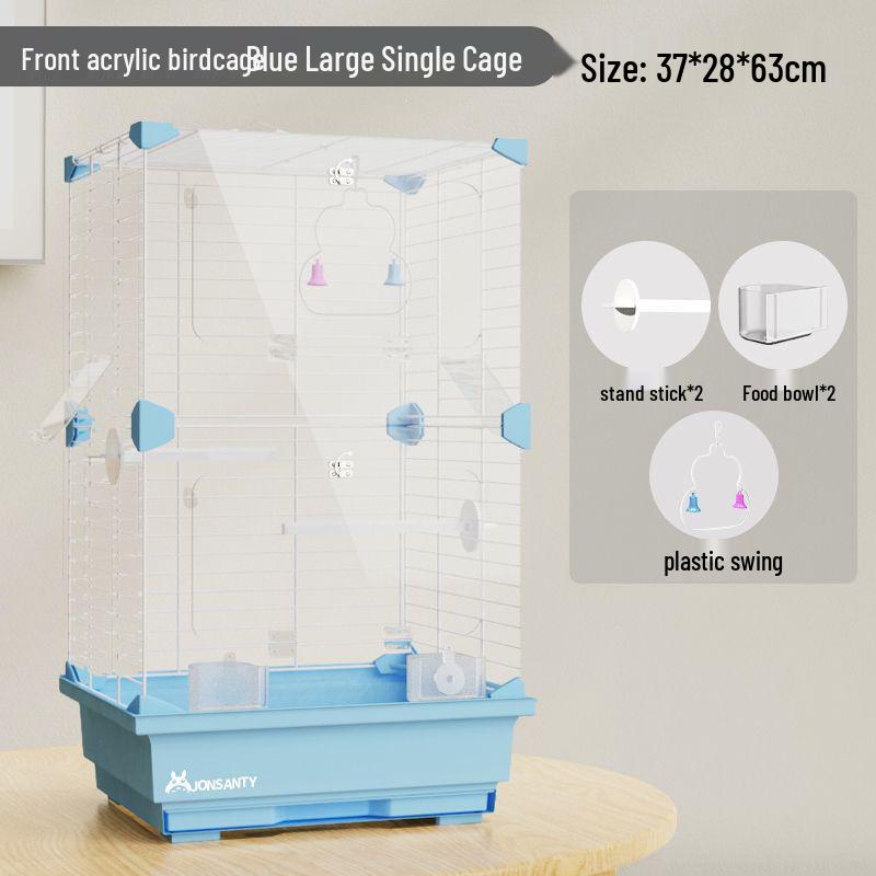Large Transparent Acrylic Bird Cage with Toilet for Cockatiels and Parrots