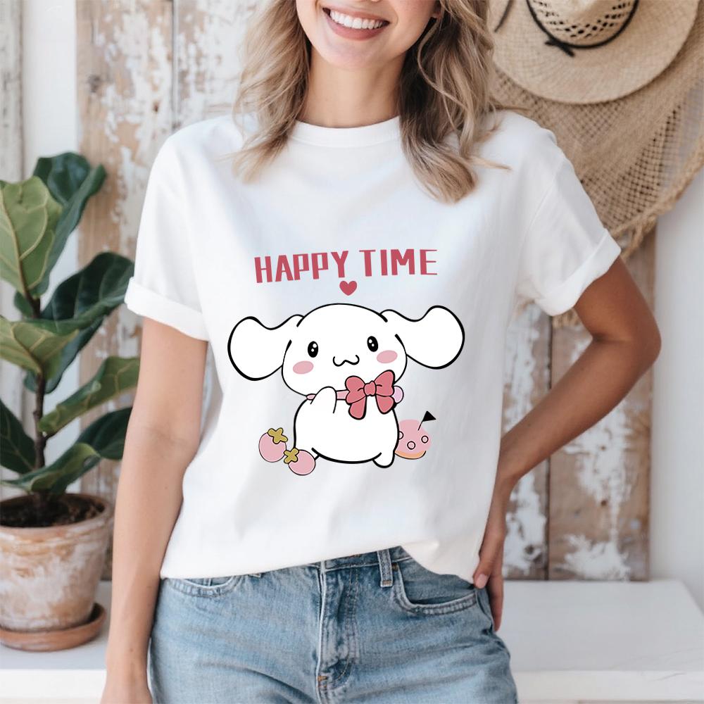 

Cinnamoroll Happy Time Print Cotton T Shirt for Women Casual Comfort Soft Daily Wear Summer Top 2026 S