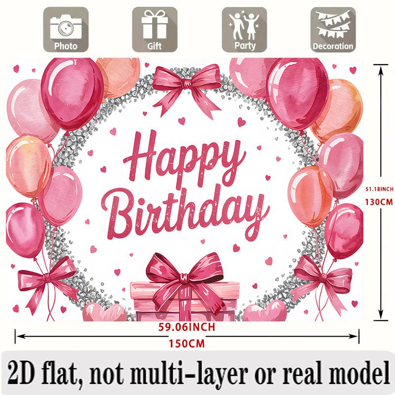Pink Bow Birthday Banner, Elegant Backdrop Wall Decor for Party