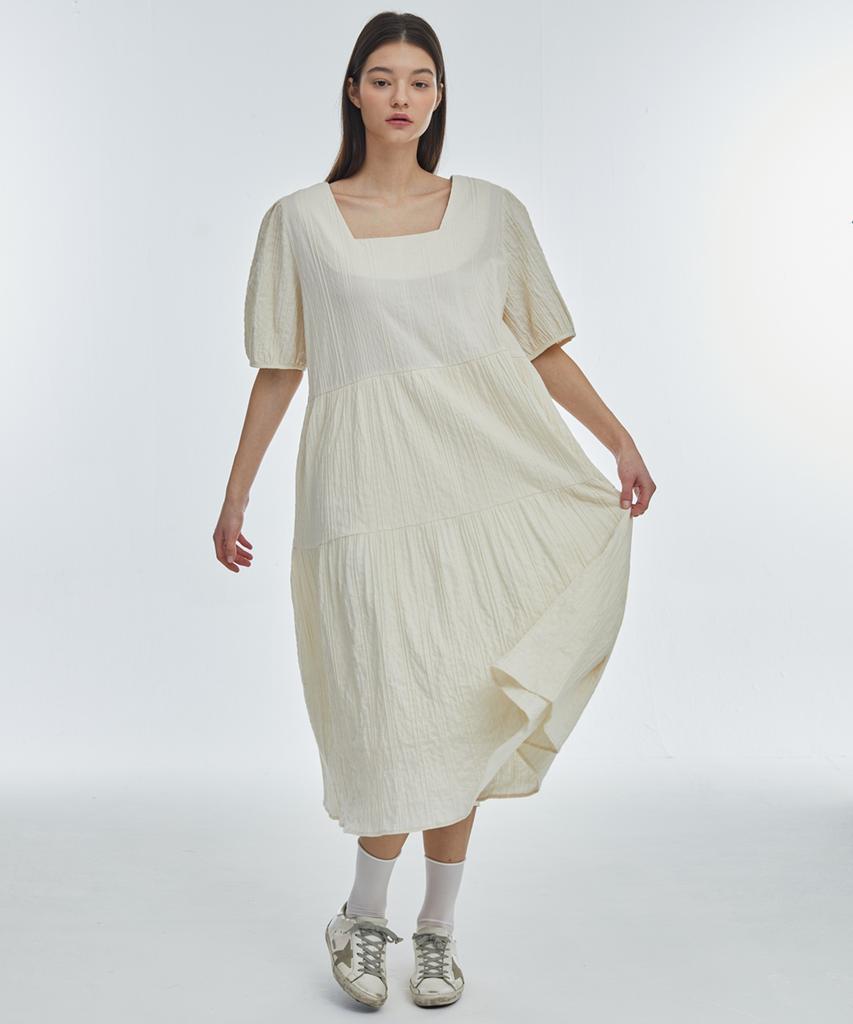 Manavis Seven Square Neck Long Dress [Ivory]