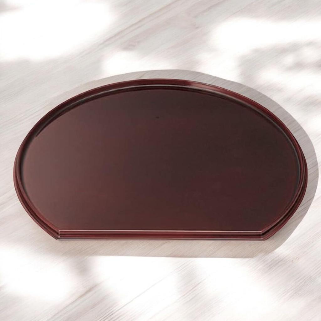 New Tray Tame Bisha Black with Vermilion Lacquerware Made In Japan J-kitchens 2-shaku Half-Moon Double-Sided (Tray) / Red, 36cm, (ABS Resin),