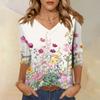 Women's V Neck 3/4 Sleeve Loose Fit Casual Shirt Floral Print Lightweight Blouse for Everyday Wear